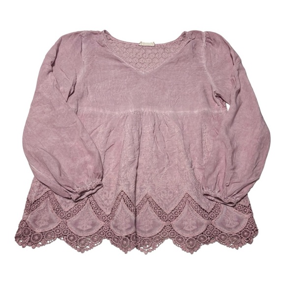 Altar'd State Dusty Pink Blouse with Crochet Trim - Picture 1 of 4